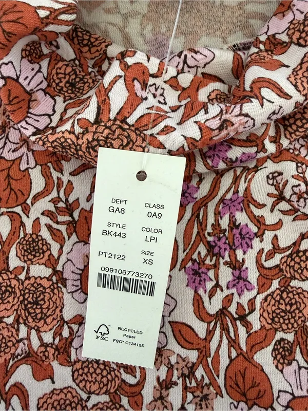 J Crew Tissue Turtleneck in Fête Floral Size XS Colorful Bohemian FLAWED - Image 6