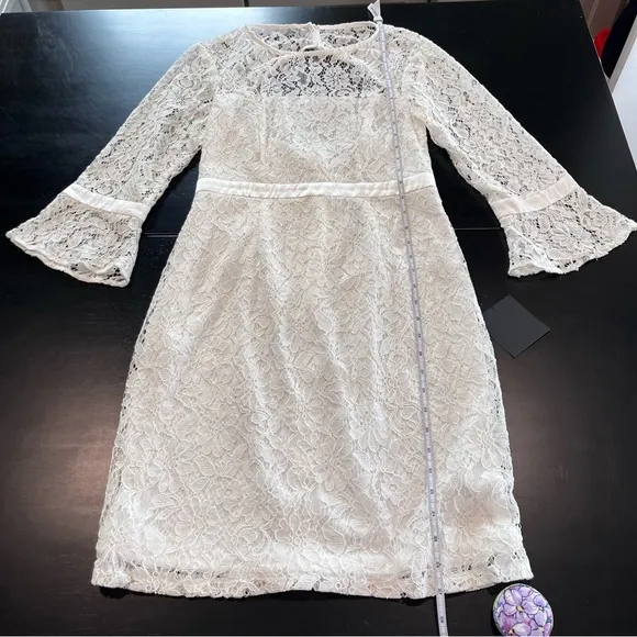 NWT Lulus Show My Love White Floral Lace 3/4 Bell Sleeve Mini Dress‎ MEDIUM - Image 10