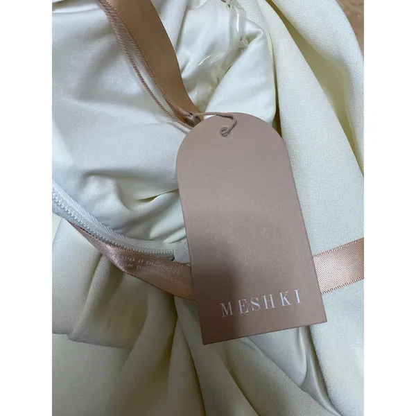 Meshki Cream Long Bell Sleeve Off The Shoulder Cutout Mini Bodycon Dress Sz XXS - Image 6