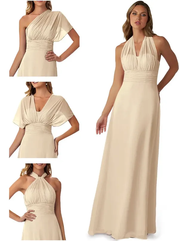 Azazie Fifi Dress in Champagne Chiffon - Image 2