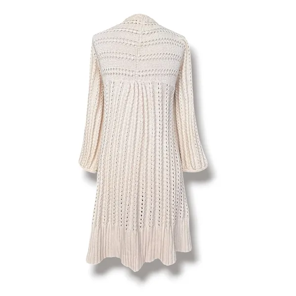 Fossil Cream Pointelle Knit Longline Open Front Duster Cardigan Casual Layer - Image 3