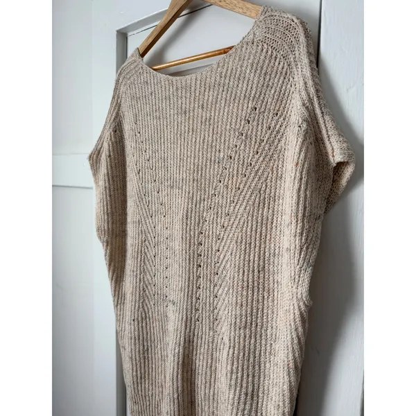 PILCRO Oversized Oatmeal Marl Knit Sweater Vest Deep V-Back Strap MEDIUM - Image 3