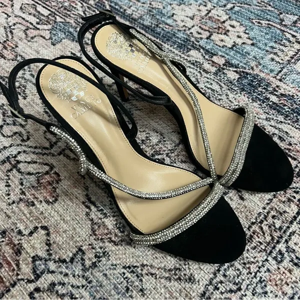 Vince Camuto Womens Luanna Black Suede Rhinesone Sandals Heels Shoes 9.5 NWOT - Image 3