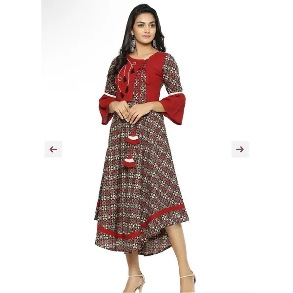 Celestia Designs‎ Maroon Cambric Cotton Floral Printed Kurta Dress Size L - Image 8
