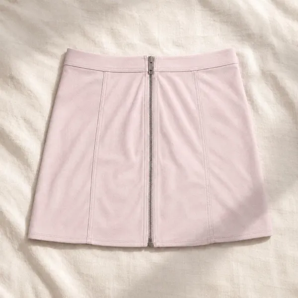 Forever 21 Baby Pink Zip-Front Faux Suede Mini Skirt Coquette L - Image 5