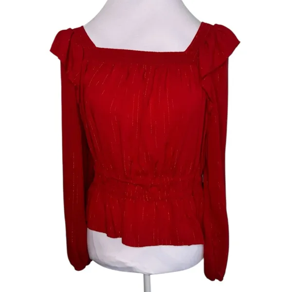 Universal Threads Puff Sleeve Peplum Top Large Elegant Red Women's Top - Image 6