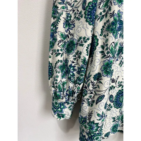 LOFT Green Floral Cotton Top Small Cottagecore Botanical Spring Sweater Shirt‎ - Image 3