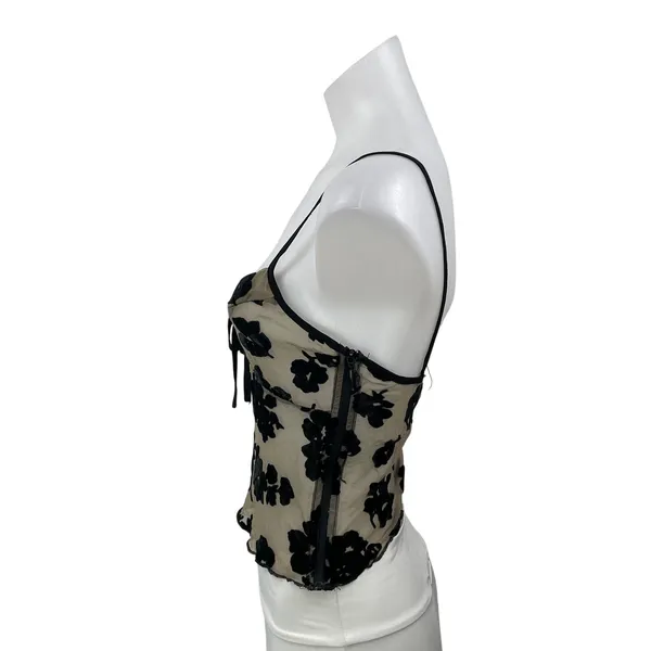 Lioness Basic Instinct Beige Black Velvet Floral Sleeveless Mesh Camisole Top XS - Image 2