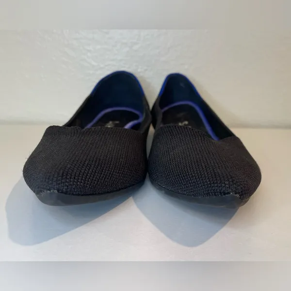 Rothy's Women’s Pointed Knit Flats in Black with‎ Blue Trim Shoes Size 7.5 - Image 5