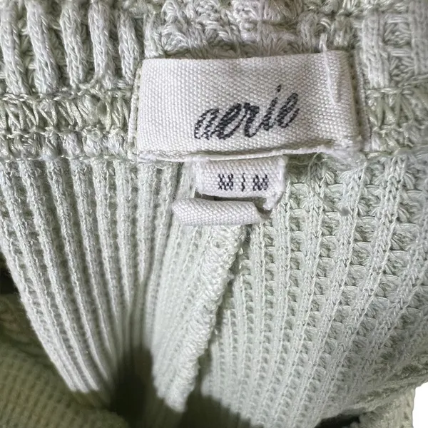 Aerie Waffle Knit Wide Leg Sweatpants Sage Green Cozy Cool Girl Lounge Size M - Image 5
