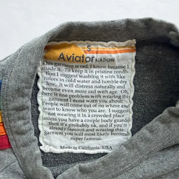 Aviator Nation Bolt Rainbow Stripe Cropped Classic Sweatshirt Size Small Grey - Image 4