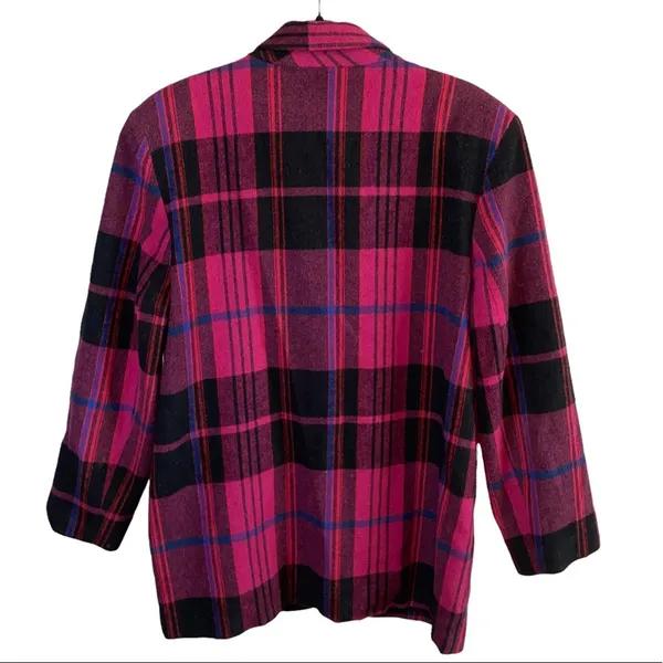 Vintage Private Eye Plaid Blazer Small Wool Blend Pink Black Oversized Retro‎ - Image 3