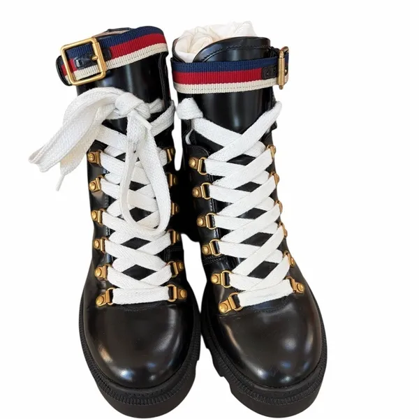 Gucci Sylvie Web Lace Up Combat Boot size 38 - Image 2