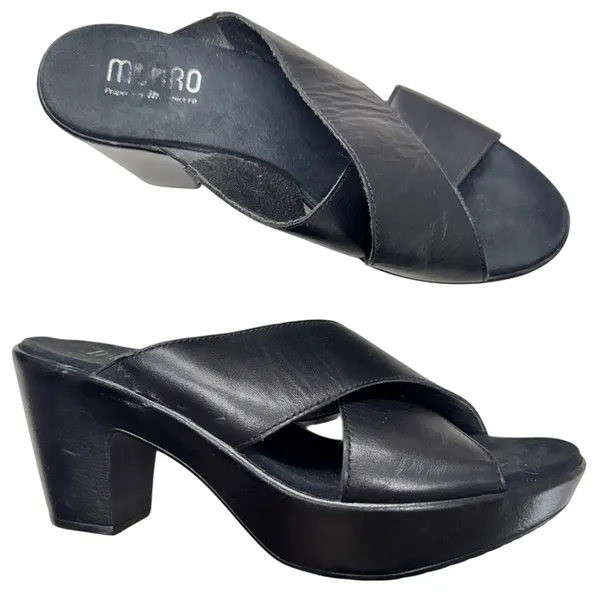 Munro Black Leather Heeled Mule Womens 7 Comfort Shoes Classic Chunky 90s Y2K - Image 2