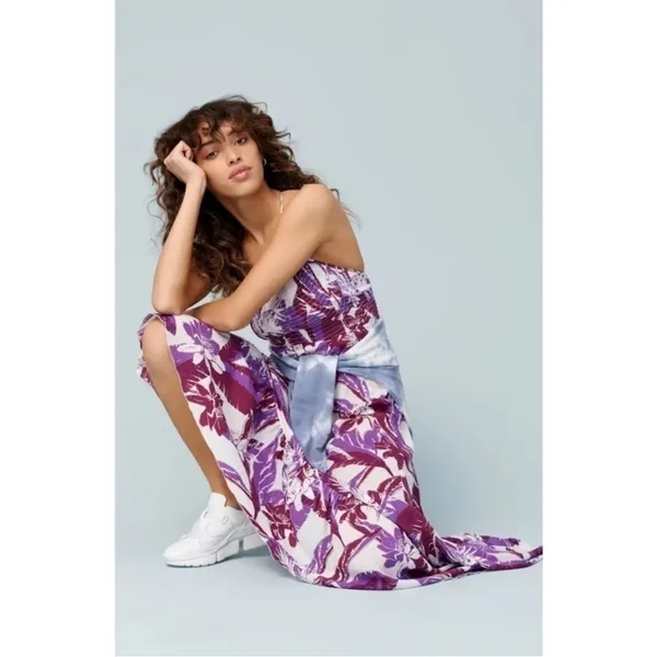 Free People Intimately Heat Wave Smocked floral Maxi Dress‎ purple ruffle sz M - Image 3