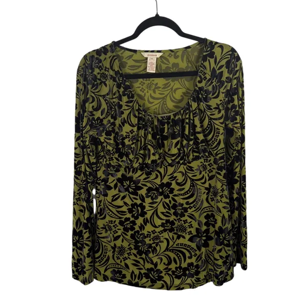 Sundance Green Black Floral Burnout Velvet Blouse Boho Whimsigoth Womens Medium - Image 2