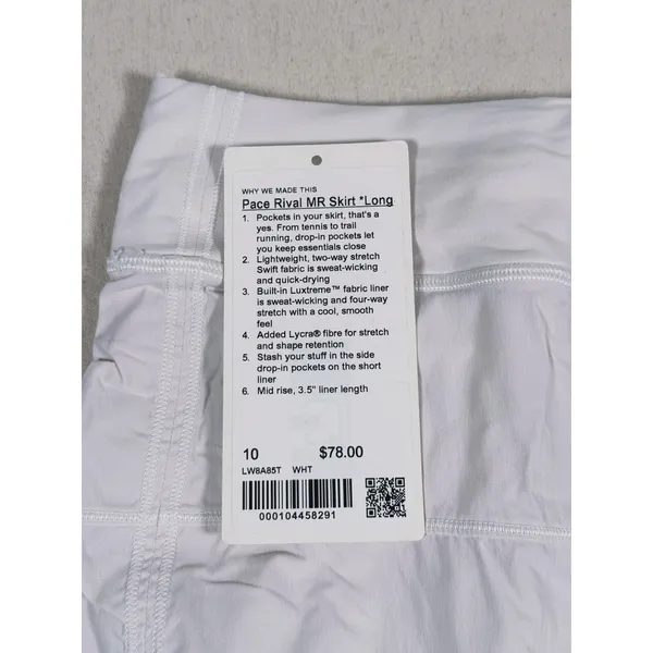 Lululemon Pace Rival Mid Rise Skort Size 10 Long White Tennis Running Pockets - Image 9