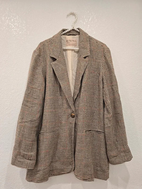 Free People Uptown Girl houndstooth blazer Small Brown Cream - Image 2