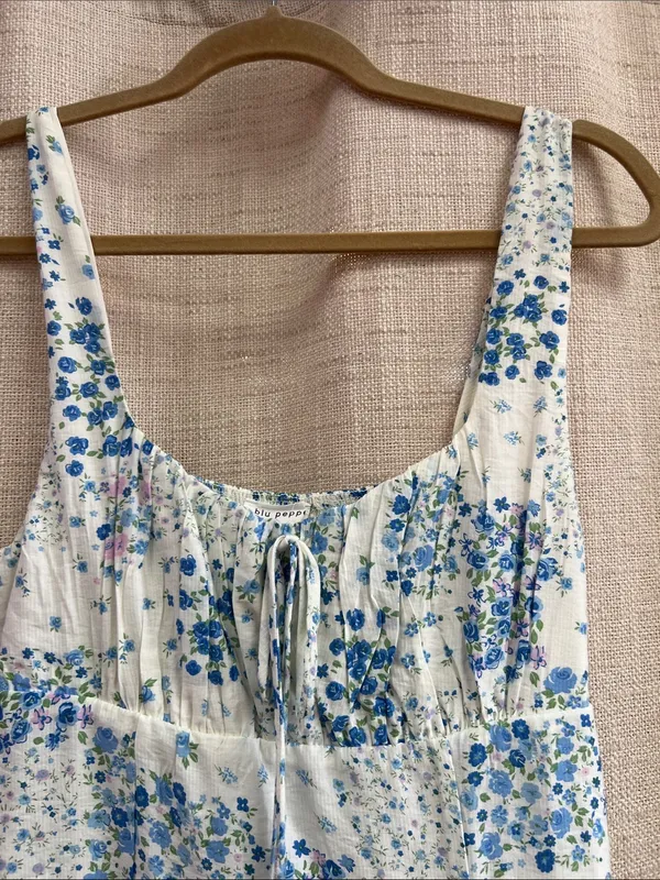 Floral Sleeveless Corset Front Tie Midi Dress Large - Image 8