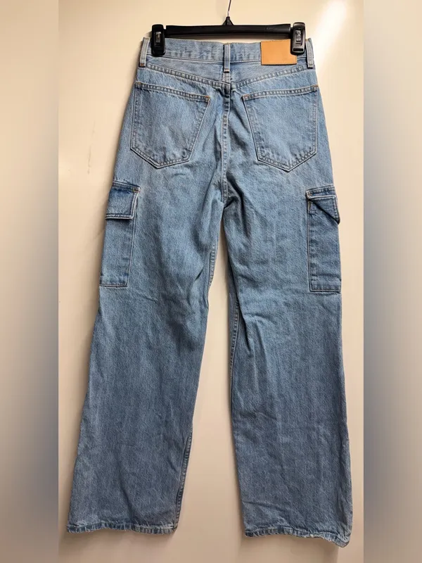 Aritzia denim forum 7 Yrs Bleu Taboo The Farrah Hi-Rise wide Cargo Jean size 25 - Image 4