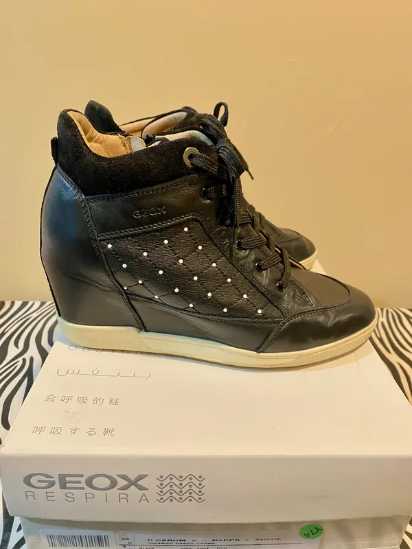 Black Leather Geox Wedge Sneakers 9 - Image 8