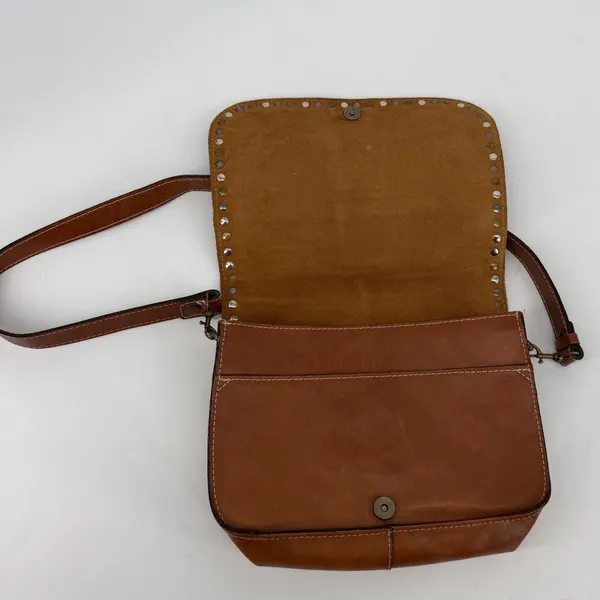 Patricia Nash Brown Italian Leather Studded Flap Crossbody Messenger‎ Bag - Image 2