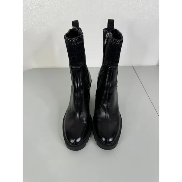 Dolce Vita Black Leather Sock Ankle Boots Lug Sole Block Heel Size 9 - Image 2