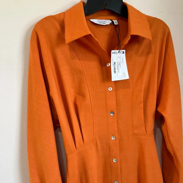 & Other Stories Orange Shirt Mini Dress‎ Long Sleeve Button Front Size 2 NWT - Image 5