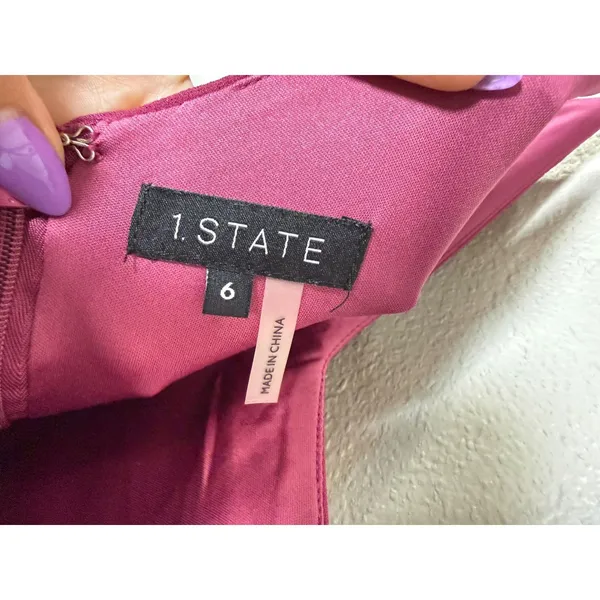 1.STATE Womens Berry Pink Ruffle Hem Mini Dress Size 6 V-Neck Spaghetti‎ Strap - Image 4