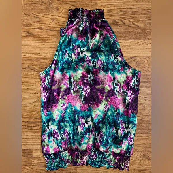 IZ Byer Colorful Sleeveless Blouse Women’s Large Elastic Neck Waist EUC - Image 7
