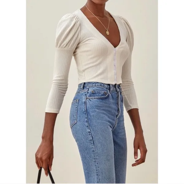 Reformation Einkorn Ribbed Puff Long Sleeve Top - Image 2