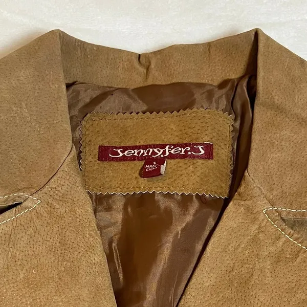 Vintage Jennyfer J 100% Leather Suede Trench Coat Size S Hippie Y2K 70s 80s Boho - Image 3