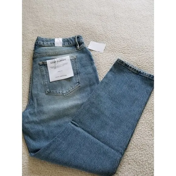Good American Good Classic Skinnyish Fit Distress Indigo Hi-Rise Jeans Sz 14/32 - Image 3