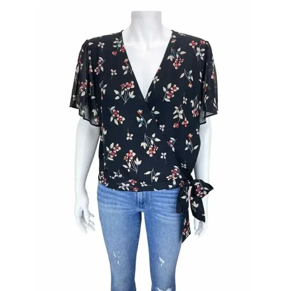 ✨MADEWELL Botanical Print Wrap Sz XS Top In True Black✨ - Image 3