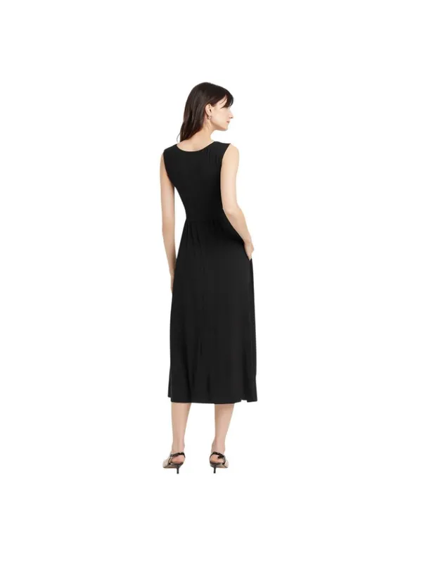 A New Day Knit Ballet Sleeveless Pleated Side Slit Midi Shift Dress Black S - Image 8