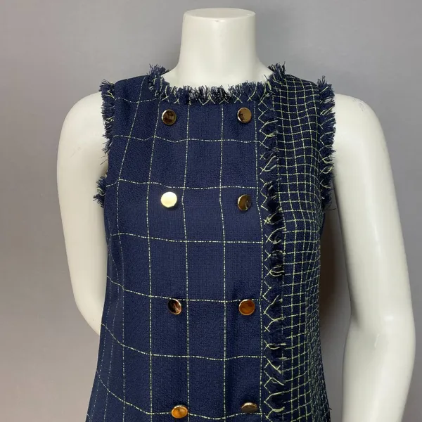 Julia Jordan Dress Shift Woven Navy Blue Decorative Buttons Sz 4 Raw‎ Edges Mini - Image 7