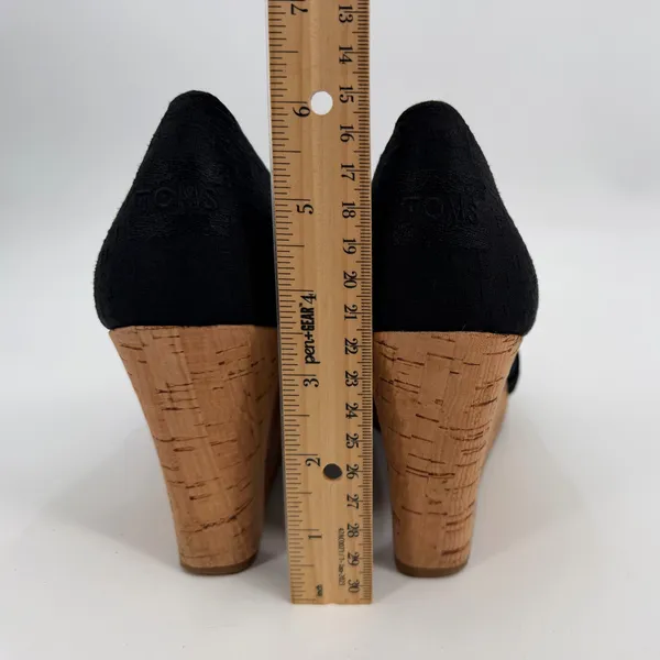 Toms Sandals Women’s 10M Black Classic Wedge Espadrille Cork Peep Toe Slip On - Image 10