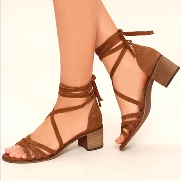 ✨2xHP✨Revere Cognac Suede Leather Lace-Up Heels✨ - Image 3