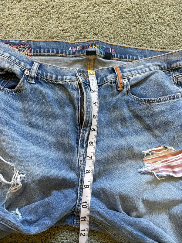 American Eagle Strigid Low Rise Baggy Flare Distressed Jeans Rainbow Size 10 - Image 10