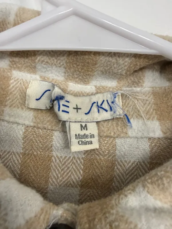 She + Sky Tan Cream Plaid Wool-Blend Shacket Size M - Image 4