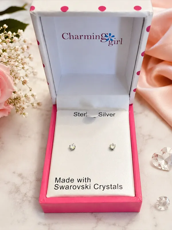 Charming Girl Sterling Silver Swarovski Crystal Stud Earrings – New in Box - Image 2