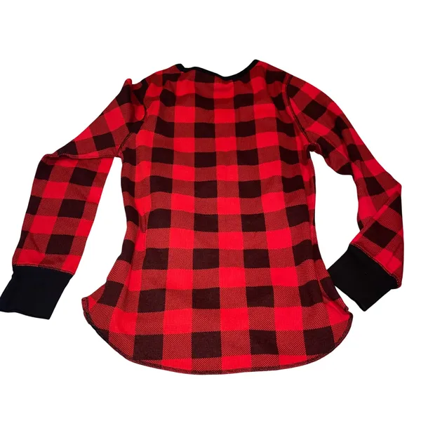 Old Navy Pajama Set Women L Red Buffalo Plaid Thermal 2 Piece Set Holiday Cozy - Image 4