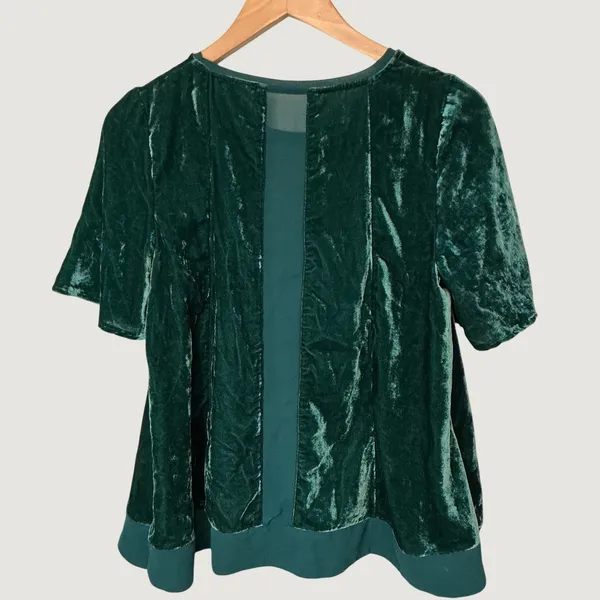 Maeve Anthropologie Forest Green Crushed Velvet Sheer Back Top Small - Image 4