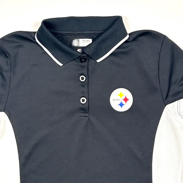 NFL Pittsburgh Steelers Polo Shirt‎ Women's Team Apparel Medium Black White - Image 4