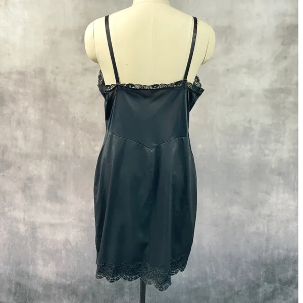 Vintage 50s Shadowline Women Slip Dress Size 42 Black Lace Trim Pinup Coquette - Image 2