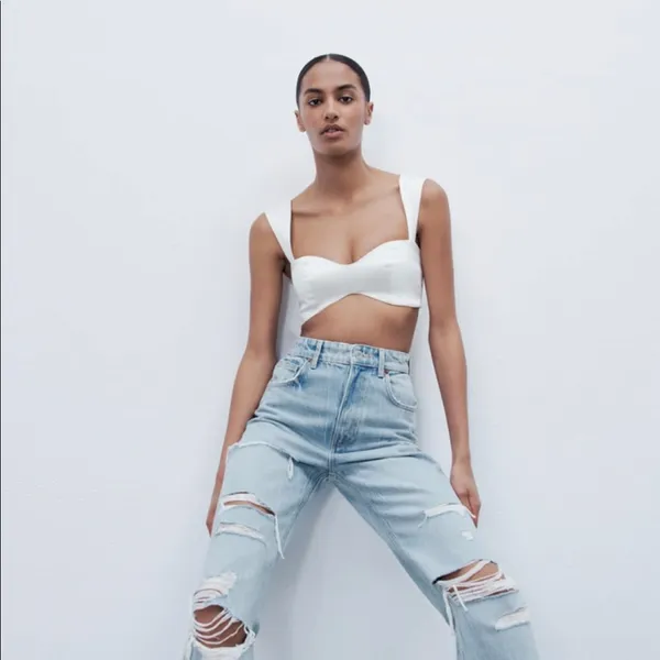 ZARA Ripped Wide Leg Jeans - Image 4