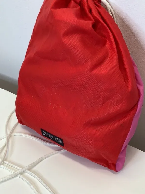 Jansport Red & Pink Vintage Drawstring Bag, Used - Image 3