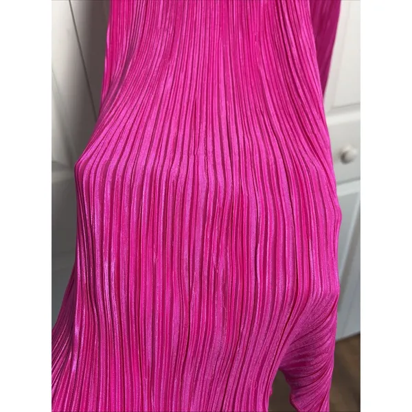 Altar'd State Plisse Wide Leg Pants Womens Size XS Hot Pink Pleated Y2K Satin - Image 3