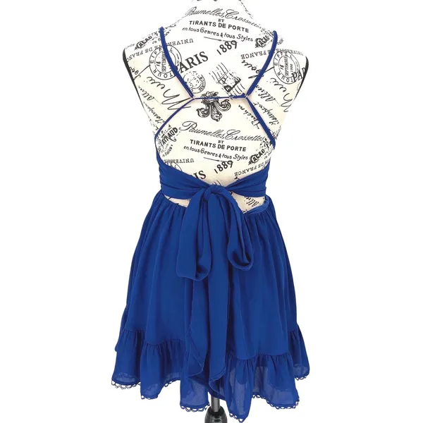 Lucy In The Sky Royal Mini Dress‎ Medium Lace Trim Open Back - Image 4