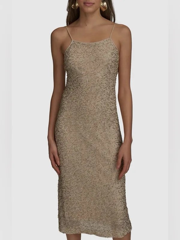 Donna Karan New York Bugle Beaded Slip Dress in Champagne Gold, Size M, NWT - Image 11